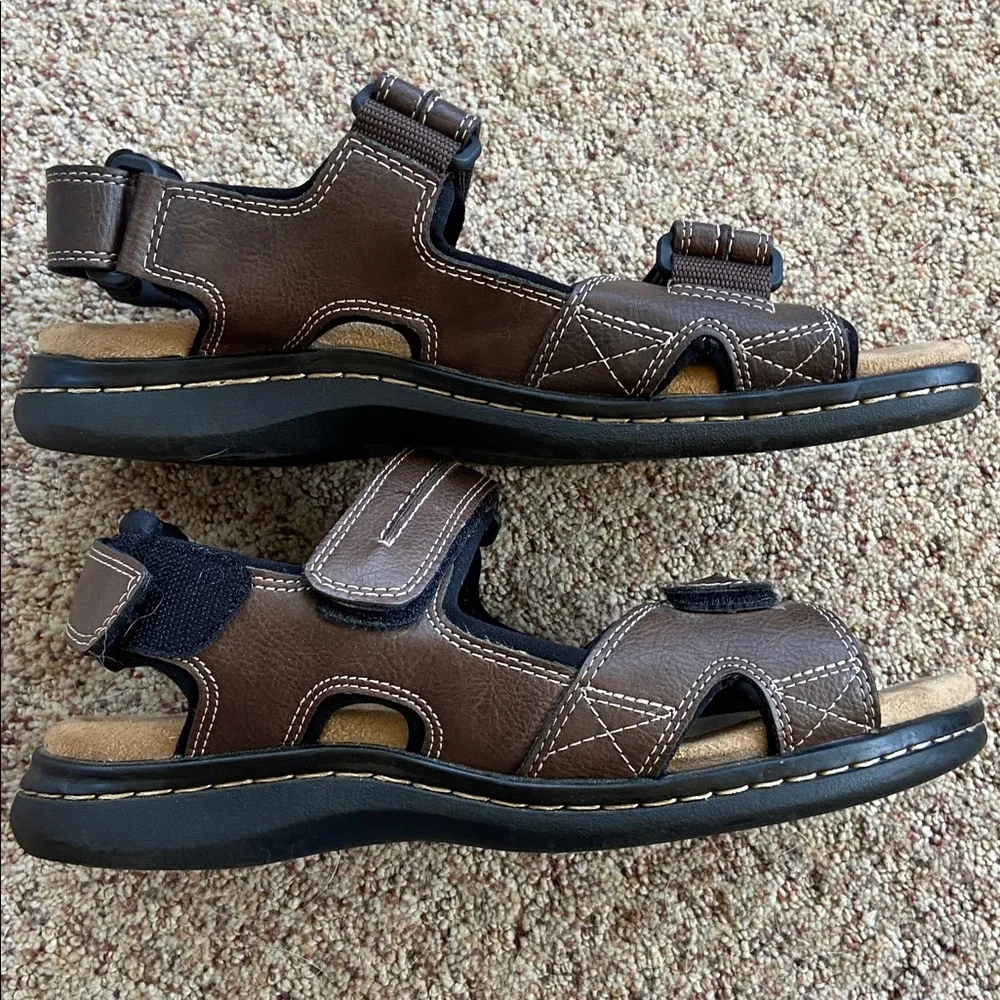 Dockers Men's Newpage Outdoor Sandals Brown Leather Straps Memory Foam Size 8
